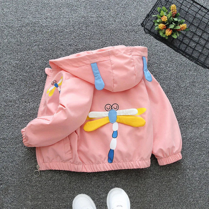 1-6 Years New Baby Girls Jacket Dragonfly Spring And Autumn Little Princess Trench Coat Hooded Zipper Fashion Baby Outerwear