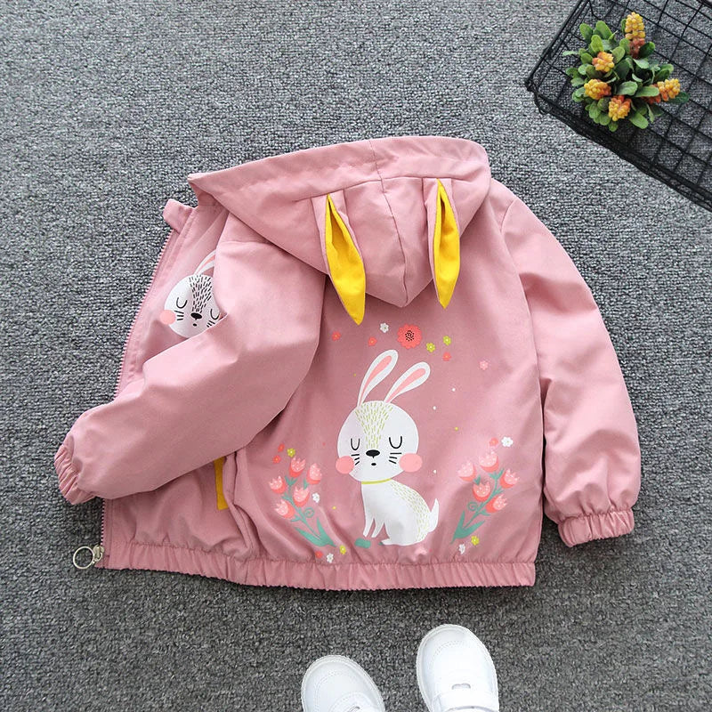 1-6 Years New Baby Girls Jacket Dragonfly Spring And Autumn Little Princess Trench Coat Hooded Zipper Fashion Baby Outerwear