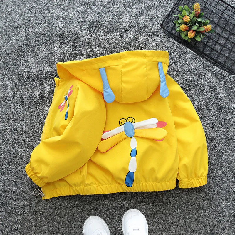 1-6 Years New Baby Girls Jacket Dragonfly Spring And Autumn Little Princess Trench Coat Hooded Zipper Fashion Baby Outerwear