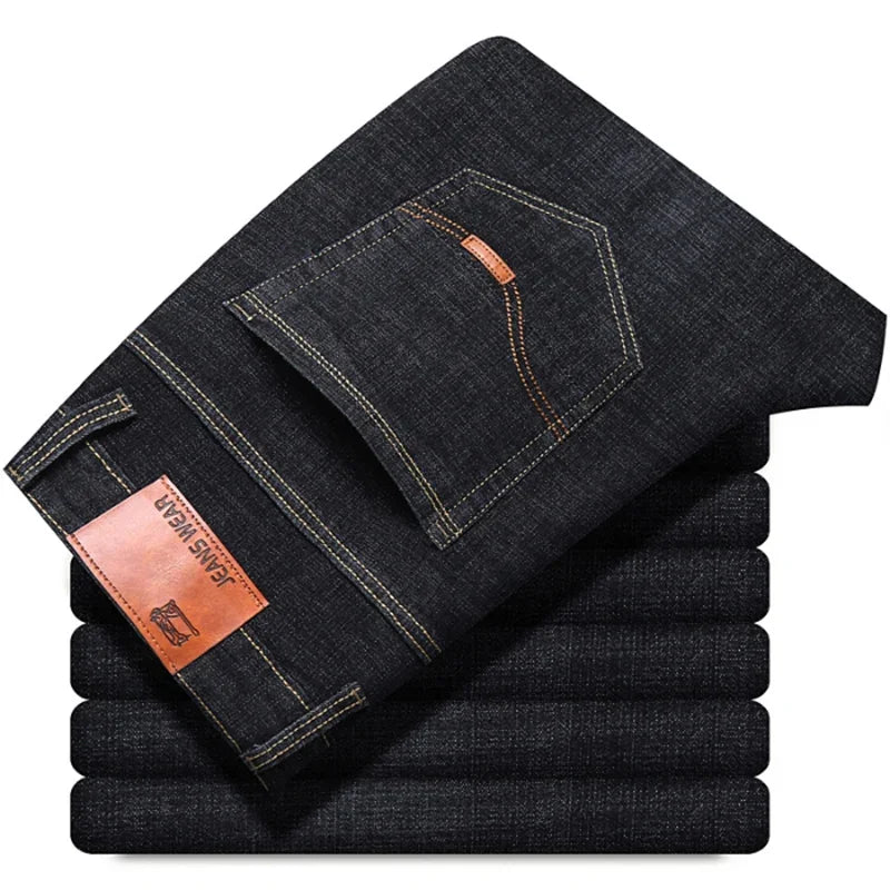 New men's straight leg jeans classic black blue micro elastic casual business casual denim pants men's brand pants