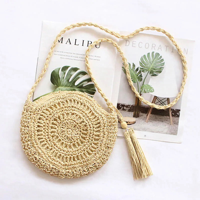 Fashion Hollow Out Shoulder Bags Casual Straw Crossbody Small Round Bag Purse Tassel Messenger Handbags Bolsa Feminina