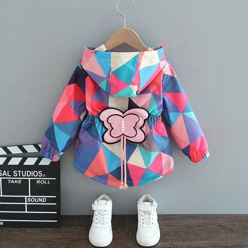 1-6 Years New Baby Girls Jacket Dragonfly Spring And Autumn Little Princess Trench Coat Hooded Zipper Fashion Baby Outerwear