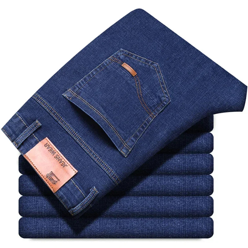 New men's straight leg jeans classic black blue micro elastic casual business casual denim pants men's brand pants
