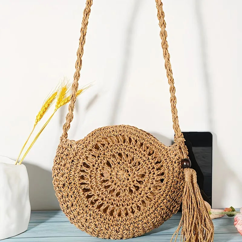 Fashion Hollow Out Shoulder Bags Casual Straw Crossbody Small Round Bag Purse Tassel Messenger Handbags Bolsa Feminina