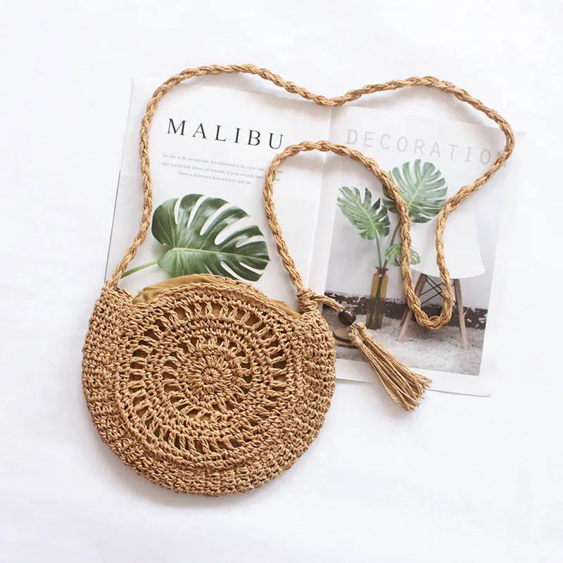 Fashion Hollow Out Shoulder Bags Casual Straw Crossbody Small Round Bag Purse Tassel Messenger Handbags Bolsa Feminina