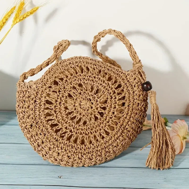 Fashion Hollow Out Shoulder Bags Casual Straw Crossbody Small Round Bag Purse Tassel Messenger Handbags Bolsa Feminina