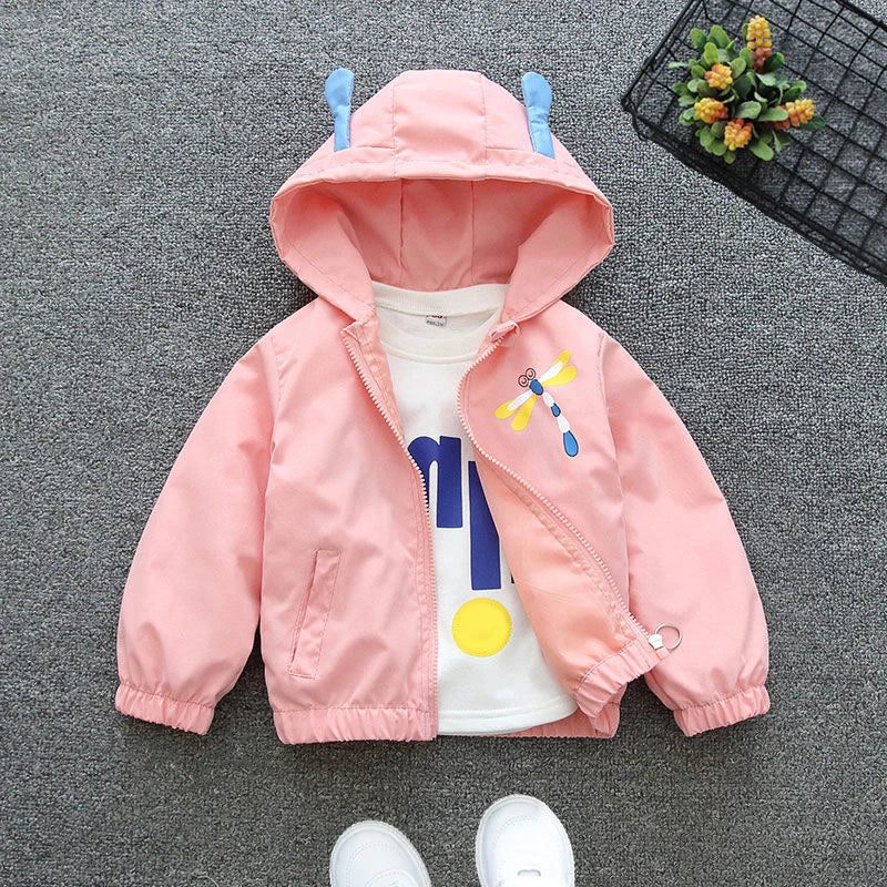 1-6 Years New Baby Girls Jacket Dragonfly Spring And Autumn Little Princess Trench Coat Hooded Zipper Fashion Baby Outerwear