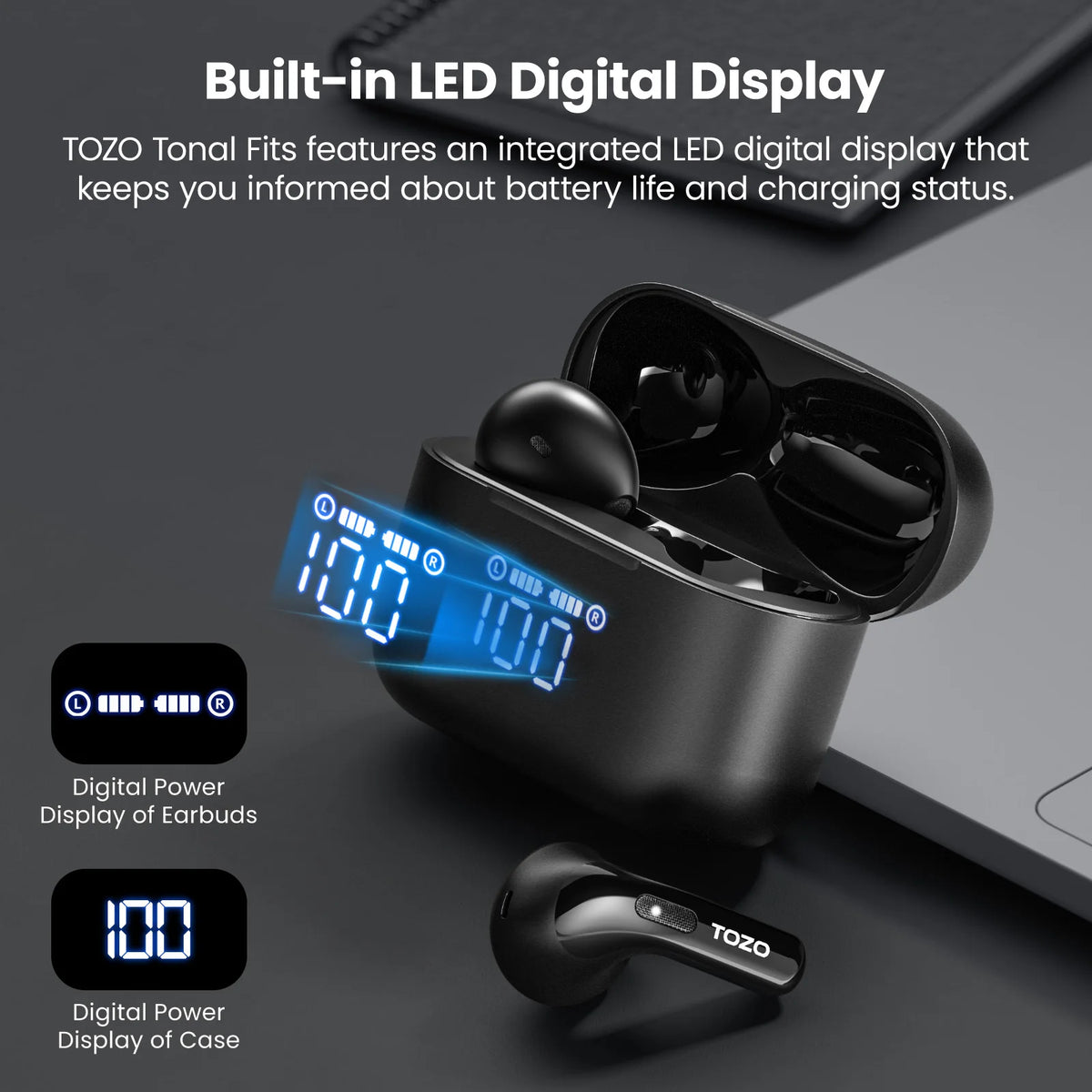 Refurbished TOZO T21 Tonal Fits True Wireless Ear Buds with Dual Mics Bluetooth Earphones Wireless Earbuds Outdoor Listening