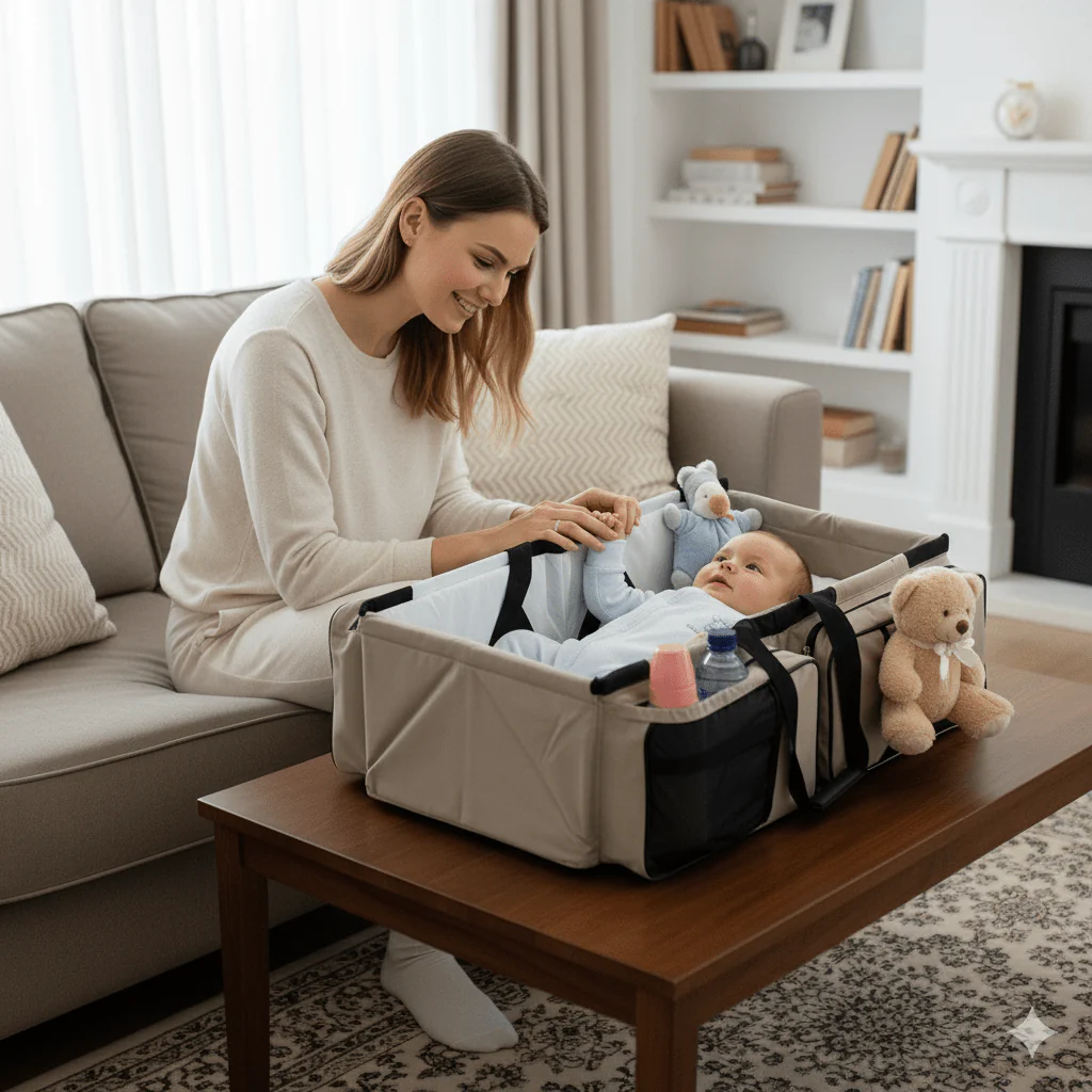 Portable Baby Bad & Diaper Bag - Foldable travel Baby nest