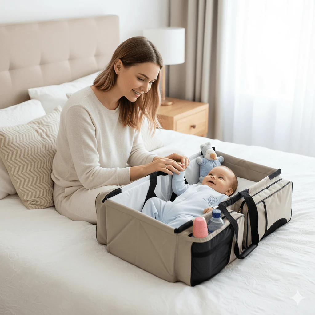 Portable Baby Bad & Diaper Bag - Foldable travel Baby nest
