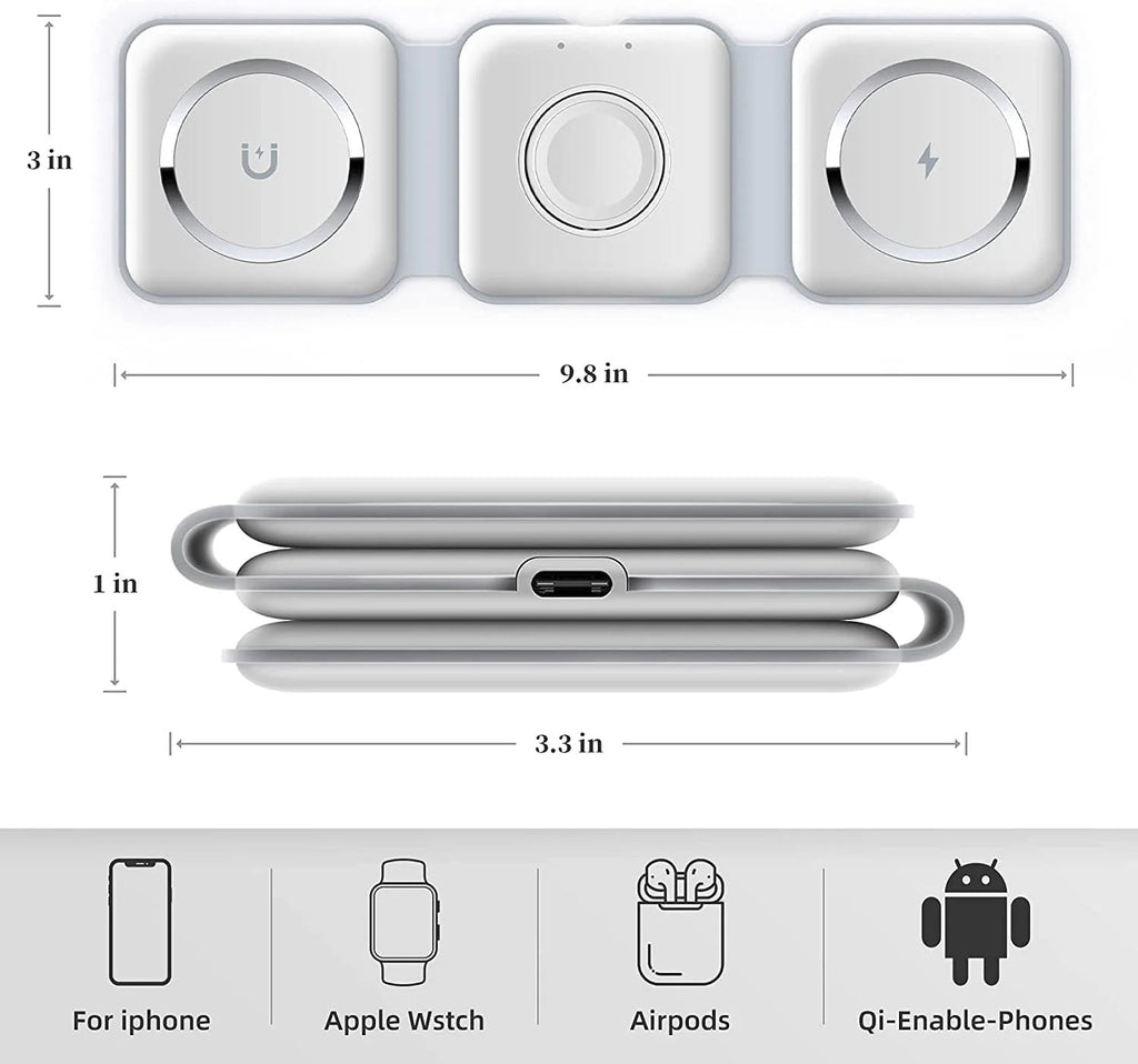 3-in-1 Wireless Charging Pad - Fast Charger for Phone, Watch & Earbuds