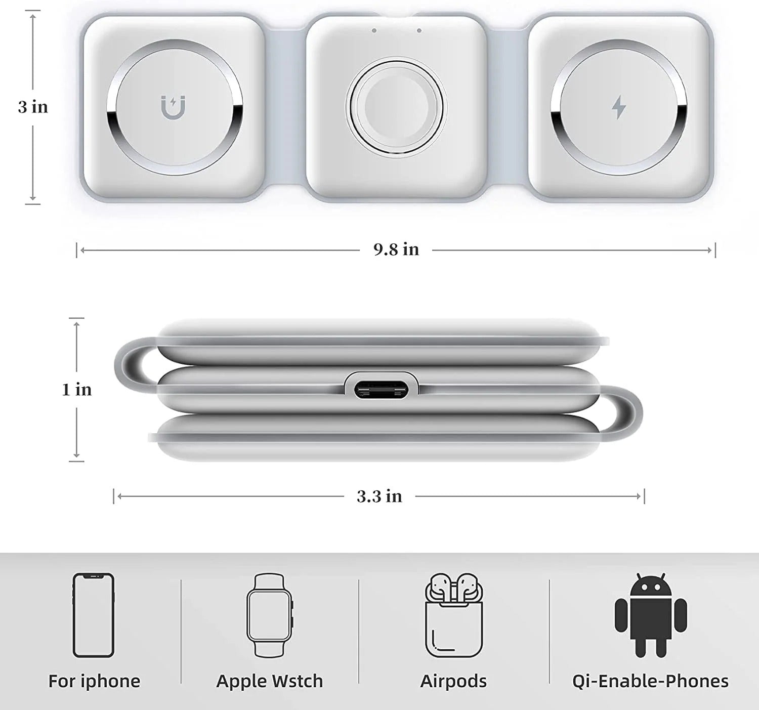 3-in-1 Wireless Charging Pad - Fast Charger for Phone, Watch & Earbuds