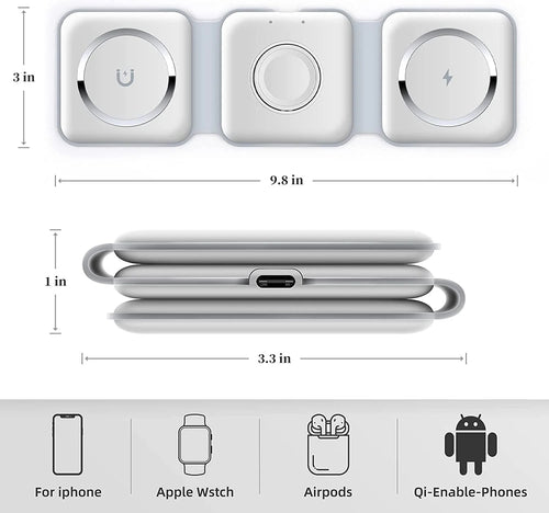 3-in-1 Wireless Charging Pad - Fast Charger for Phone, Watch & Earbuds