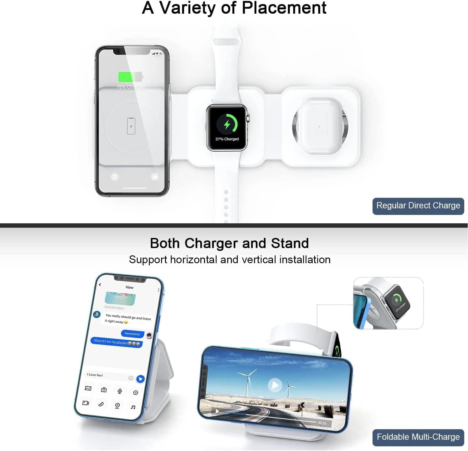 3-in-1 Wireless Charging Pad - Fast Charger for Phone, Watch & Earbuds