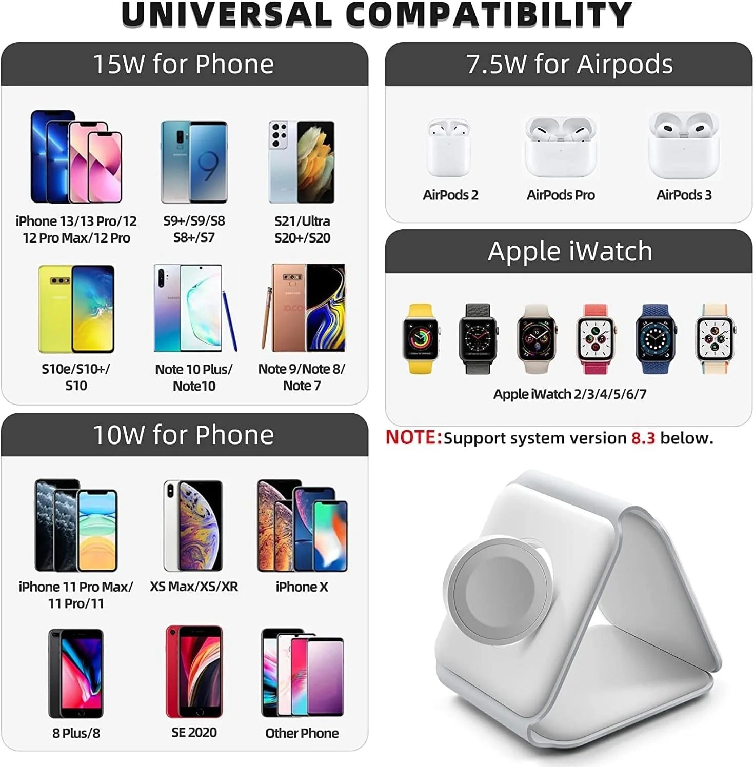 3-in-1 Wireless Charging Pad - Fast Charger for Phone, Watch & Earbuds